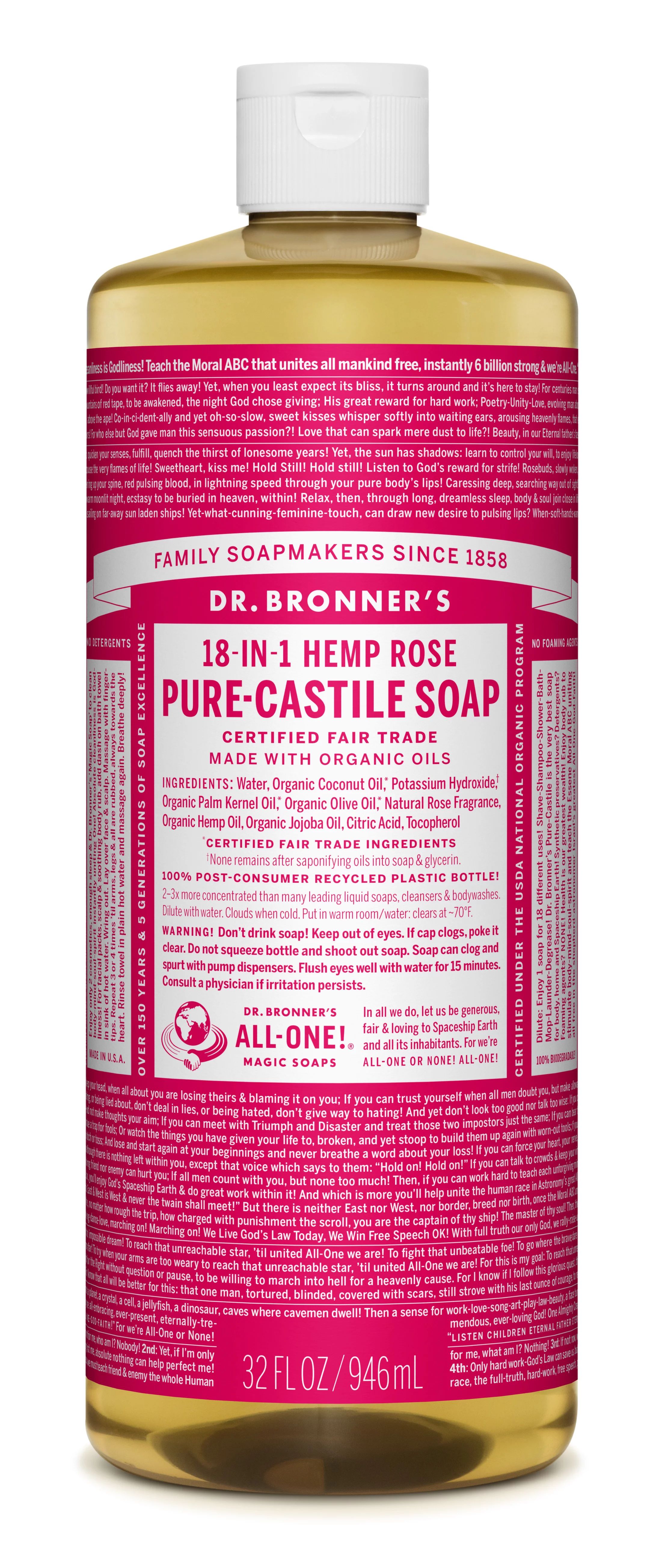 Dr. Bronner's Rose Pure-Castile Liquid Soap - 32oz | Walmart (US)