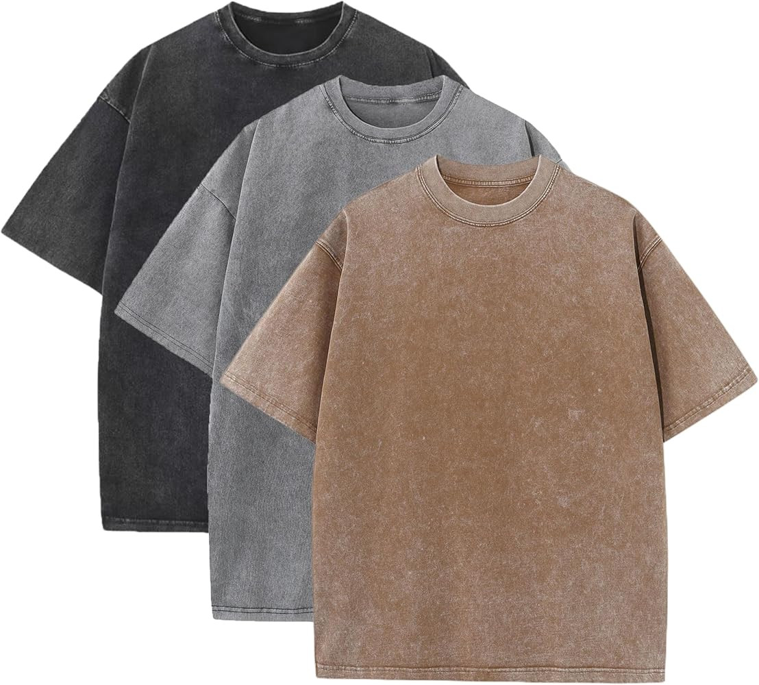 3 Pcs Men's Oversized Heavy Cotton Summer T-Shirts Vintage Tee Loose Fit Short Sleeve Casual Tshi... | Amazon (US)