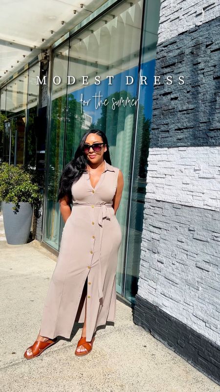 This sleeveless belted maxi dress kept me cool in this 80° weather and appropriate while handling business in the heat. You can button it all the way down, button it halfway for a split, or open as a duster. I size down due to the amount of stretch that it has . Size: S

#LTKstyletip #LTKfindsunder50 #LTKover40