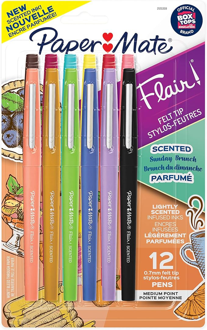 Paper Mate Flair, Scented Felt Tip Pens, Assorted Sunday Brunch Scents and Colors, 0.7mm, 12 Coun... | Amazon (US)