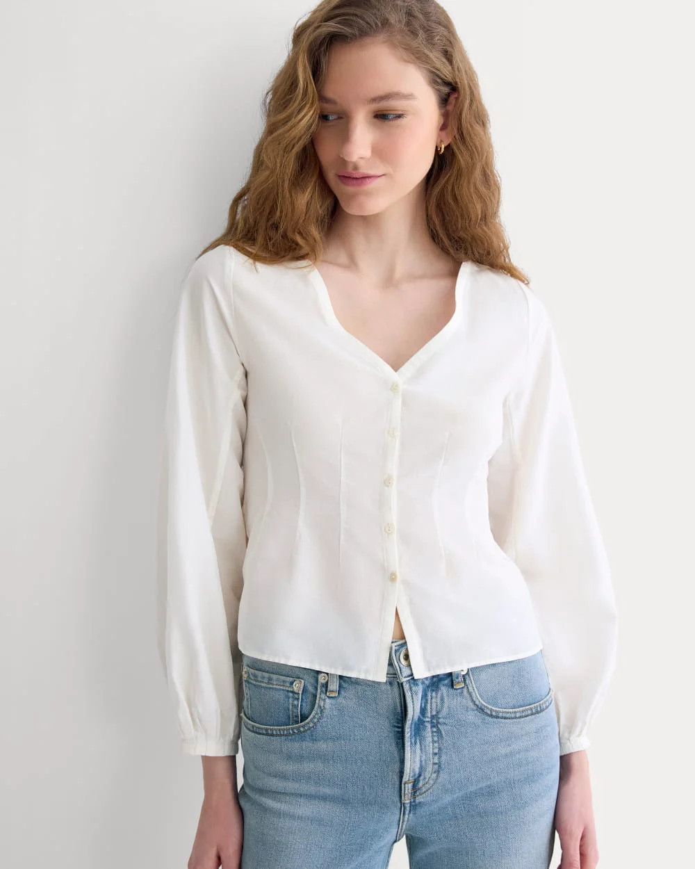 Balloon Sleeve Top in Cotton Silk | Bone | Everlane