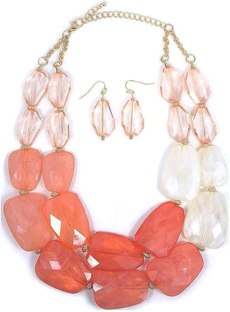 Pink Peach Coral Melon Salmon Colored Resin Big Chunky Statement Necklace Earrings Set | Amazon (US)