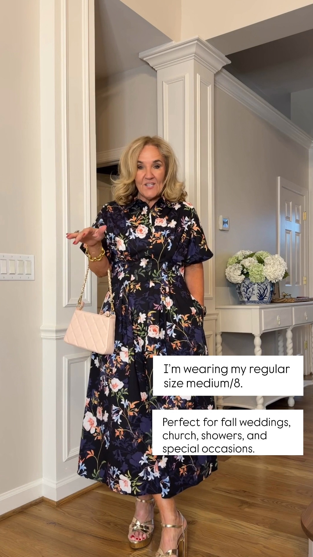This floral midi dress looks so much more expensive than its under $50 price tag. I’m wearing my regular size medium/8, and the black background with soft purples, peaches, and greens makes it perfect for fall weddings, church, showers, and special occasions. Add a sweater over your shoulders with boots for fall, or pair it with white sneakers for an easy travel look.

💡 LTK MADE EASY
❤️ Heart = Support my posts!
🔖 Save = Get sale & restock alerts
📋 Lists = Keep favorites organized
📲 Share = Send lists and products to a friend. Hello, Christmas List!
💬 Comment = Ask me anything about what I’m wearing.:-)

#LTKootd #LTKOver40 #LTKSeasonal