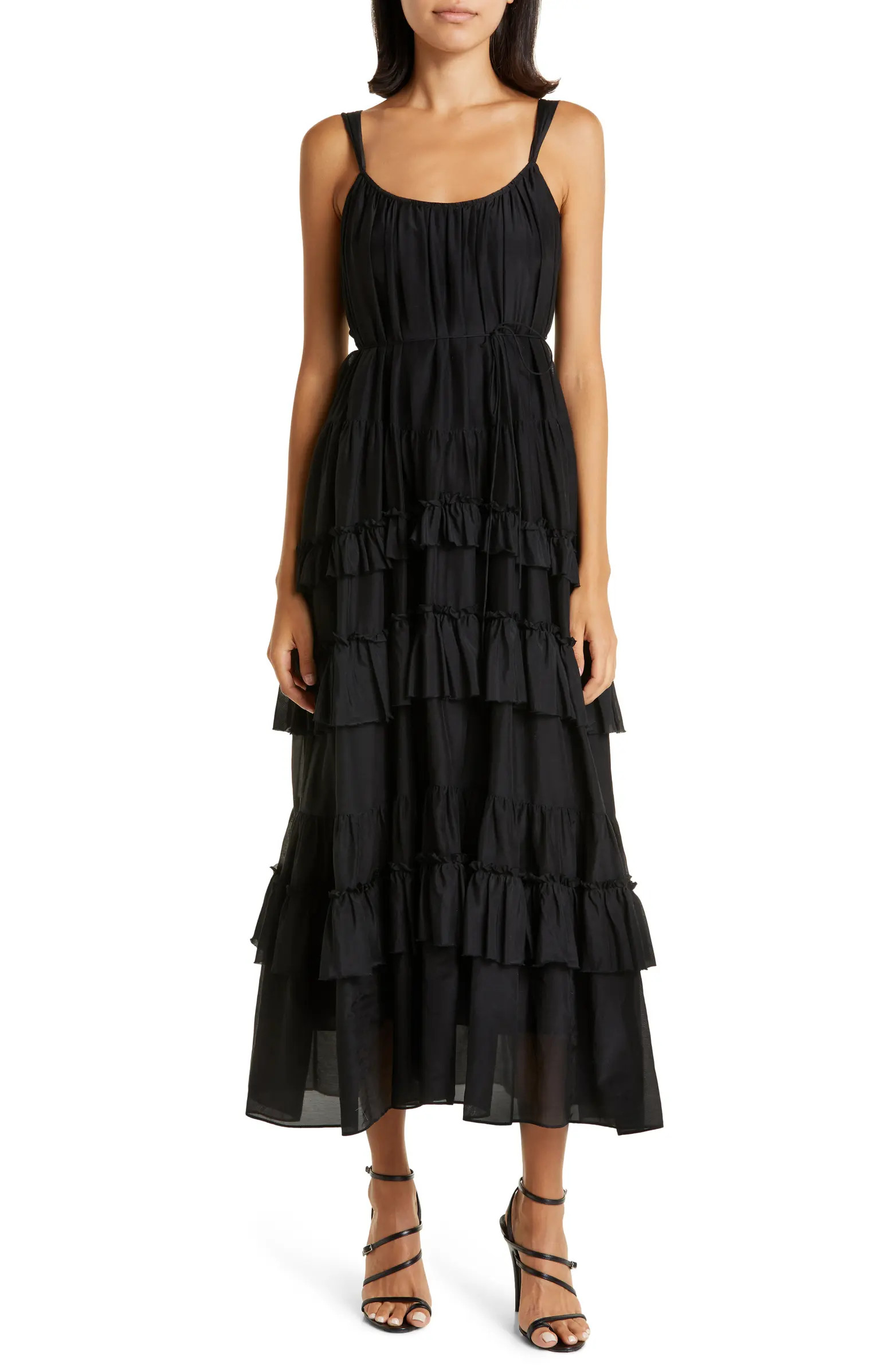Kandra Ruffle Tiered Cotton & Silk Blend Dress | Nordstrom