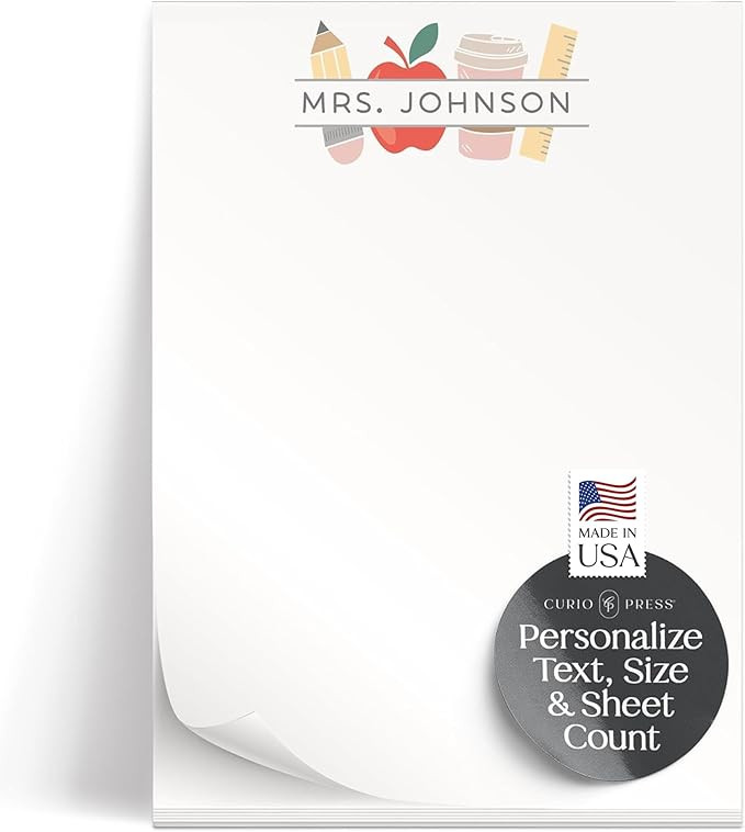 Personalized Notepad 50 or 100 Sheets, Custom Stationery Note Pad 3 Sizes - Custom End-of-Year Te... | Amazon (US)