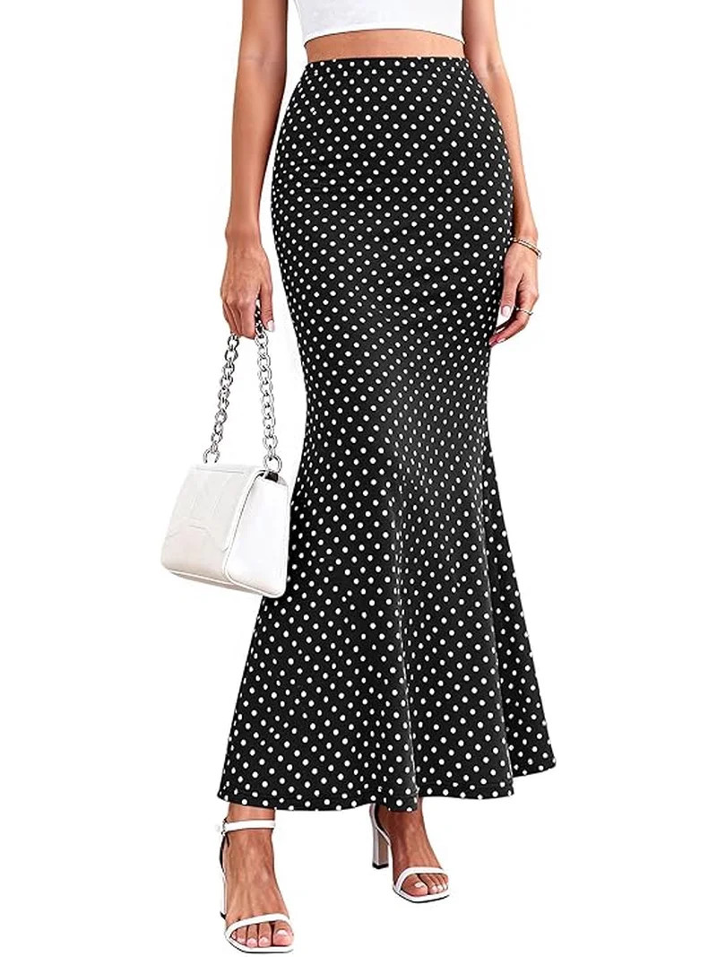 PRETTYGARDEN Maxi Skirts for Women Summer Flowy High Waisted Polka Dot Mermaid Office Work Spring... | Walmart (US)
