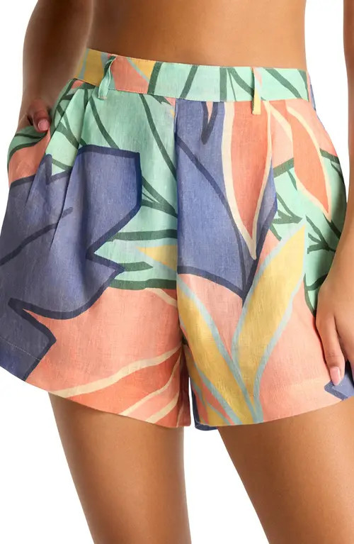 Vitamin A® The Getaway Linen Cover-Up Shorts in Retro Jungle at Nordstrom, Size Large | Nordstrom