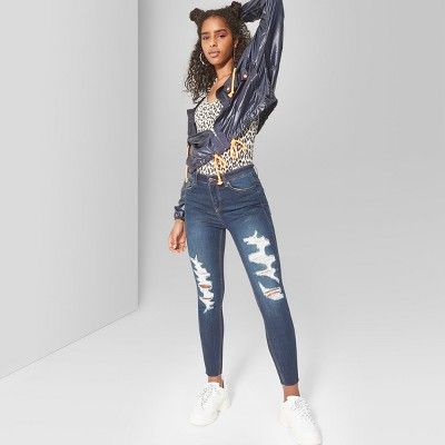Women's High-Rise Destructed Skinny Jeans - Wild Fable™ Blue Jeans | Target
