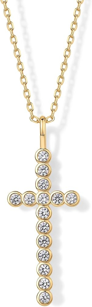 PAVOI 14K Gold Plated Cubic Zirconia Cross Pendant Necklaces for Women | Linear Bezel CZ Religiou... | Amazon (US)