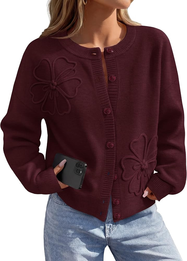 MEROKEETY Women's Fall Floral Button Up Lightweight Cardigan Sweater Trendy | Amazon (US)