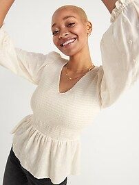 Long-Sleeve Smocked Embroidered Blouse for Women | Old Navy (US)