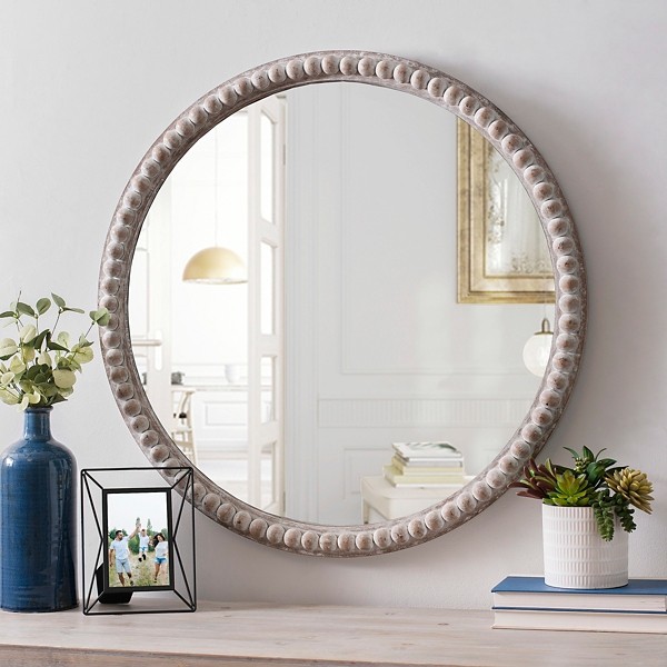 Round Natural Beaded Wall Mirror | Kirklands | Kirkland's Home