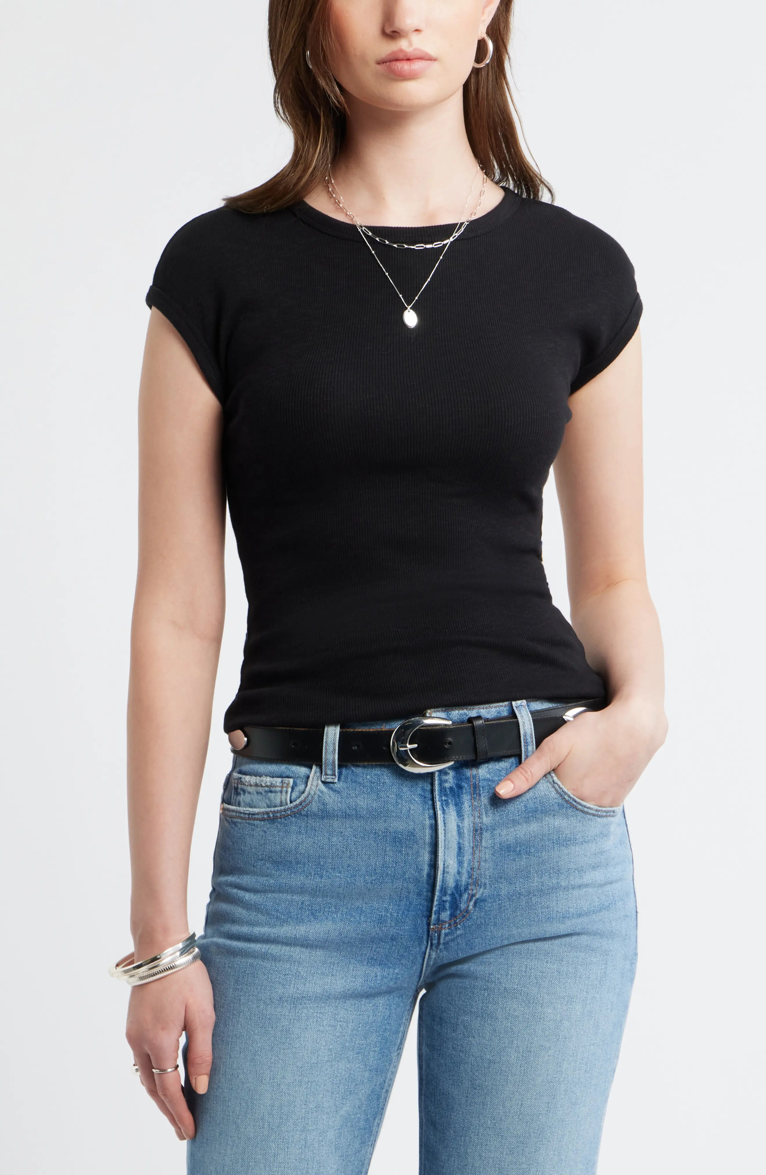 Cap Sleeve Stretch Cotton & Modal Rib T-Shirt (Women) | Nordstrom | Nordstrom