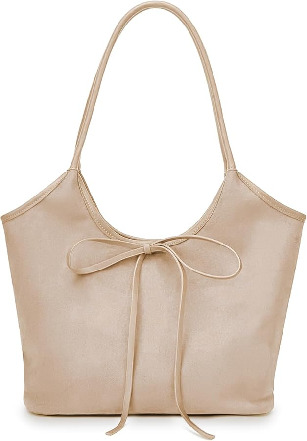 Vintage Suede Bow Tote Bag for Women Girls Slouchy Shoulder Bag Large Capacity Hobo Bag Satchel P... | Amazon (US)