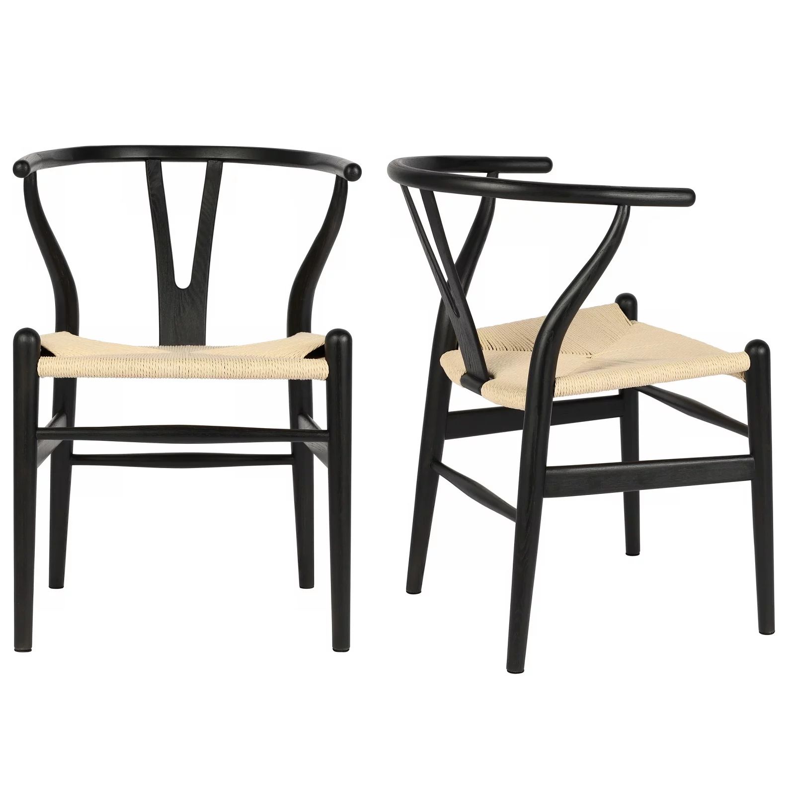 Tomile Woven Dining Chair Ash Wood Wishbone Chair, set of 2 Natural( black+natural rattan seat) -... | Walmart (US)