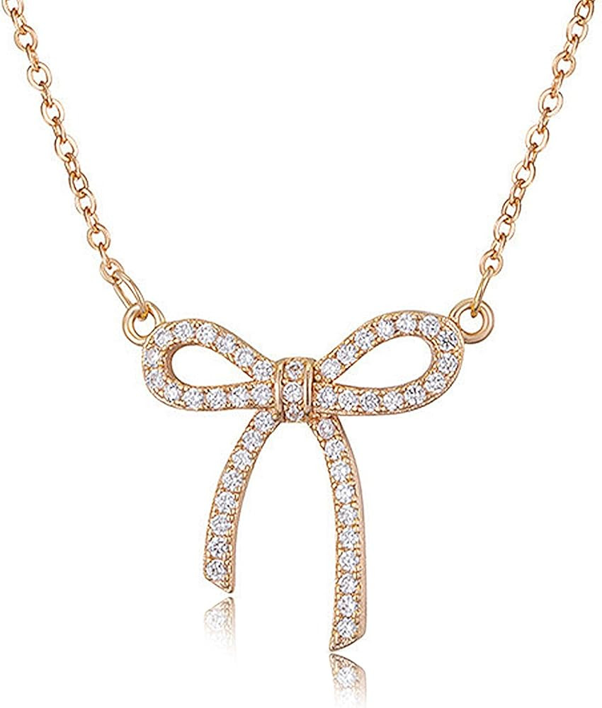 GIGB PBDK Silver Bow Necklaces for Women,Sparkly Rhinestone Bow Pendant Choker Necklace,Charm Gol... | Amazon (US)