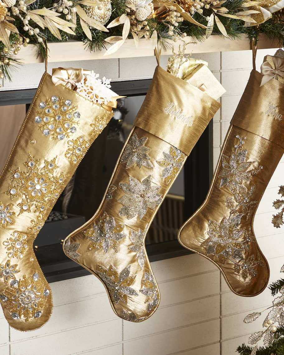 D. Stevens Personalized Metallic Dupion Floral Beaded Stocking | Neiman Marcus