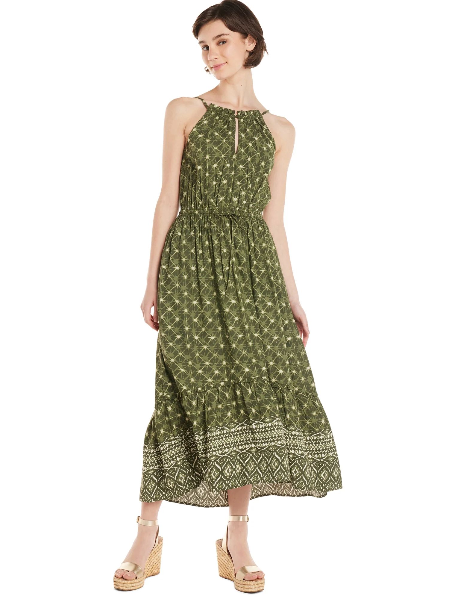 Time and Tru Women's Fashion Midi Border Print Dress | Walmart (US)