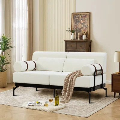 Modern Upholstered Loveseat Sofa with USB Ports,Faux Leather Straps, and Deep Seating | Wayfair North America