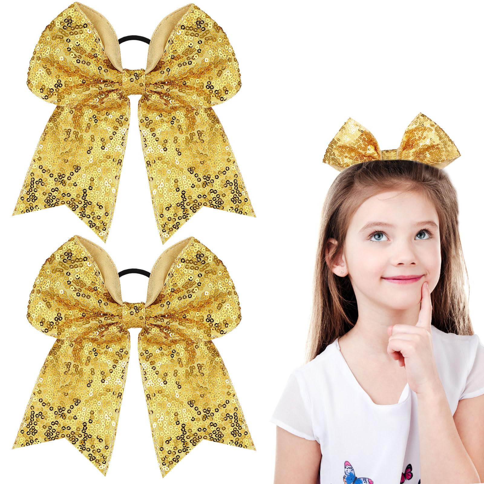 2 Packs Jumbo Cheerleading Bow 8 Inch Large Cheer Hair Bows with Ponytail Holder for Teen Girls S... | Amazon (US)