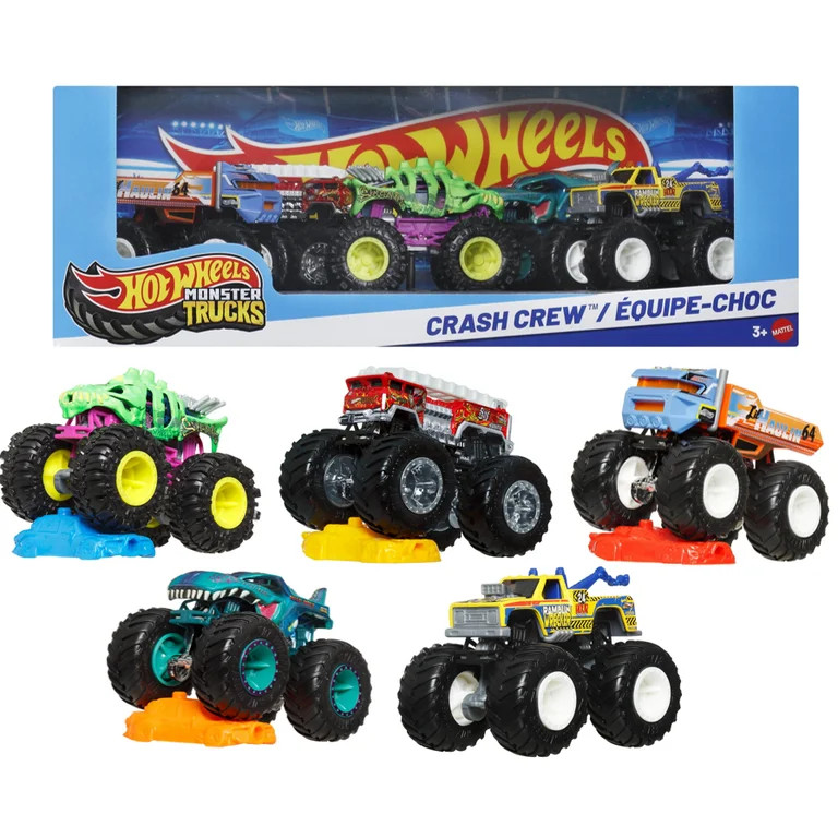 Hot Wheels Monster Trucks Crash Crew, 5-Pack of 1:64 Scale Toy Trucks - Walmart.com | Walmart (US)
