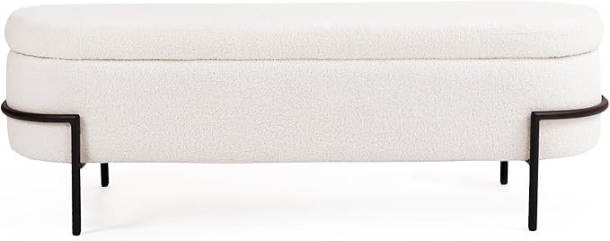 White Storage Ottoman Bench with Metal Stand, Upholstered Sherpa Stool with Large Storage Space, ... | Amazon (US)