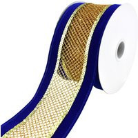 Mesh Velvet Wired Edge Christmas Ribbon, 2-1/2-Inch, 10-Yard - Royal Blue/Gold | Etsy (US)