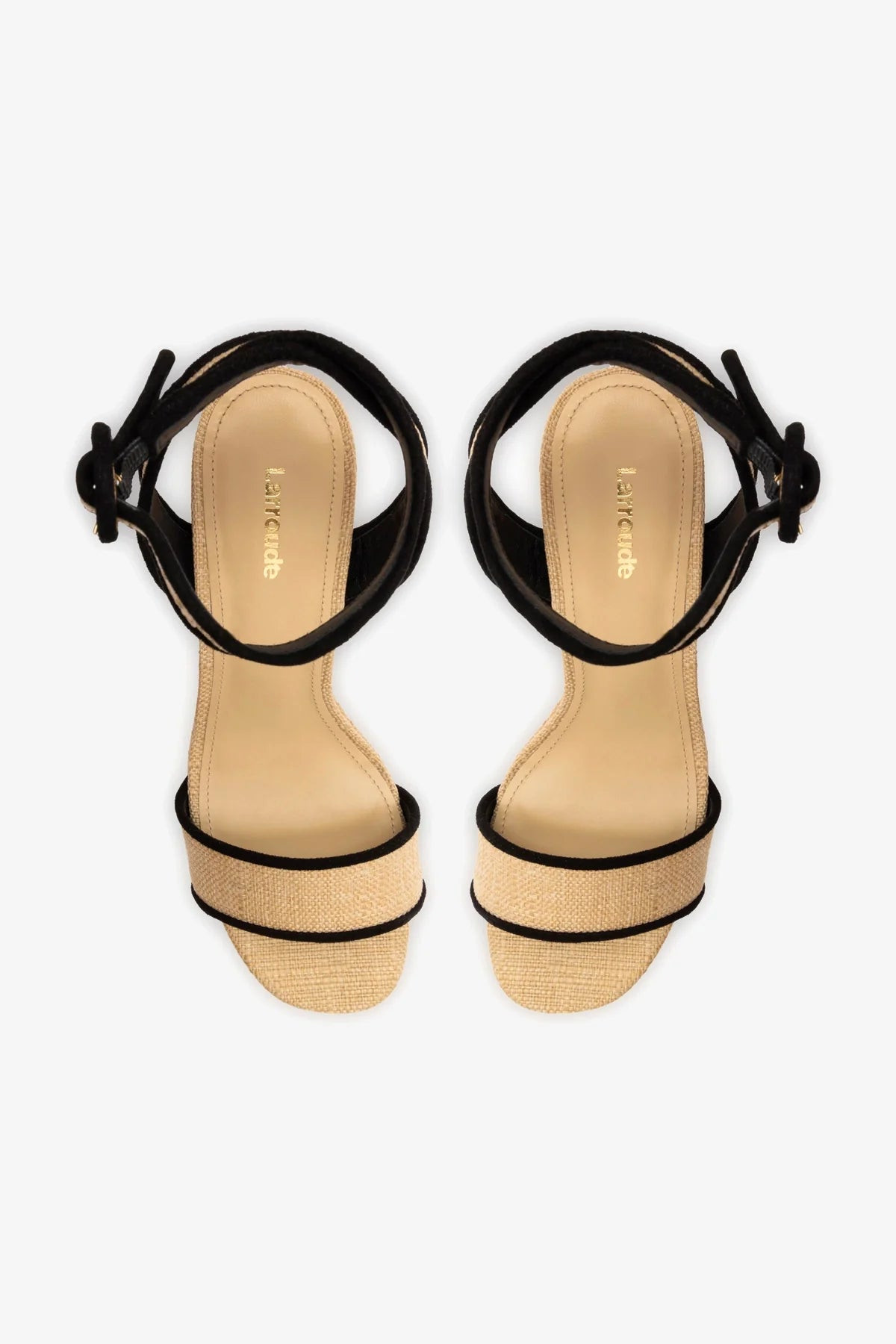 Dolly Sandal In Beige Raffia and Black Trimming | Larroude