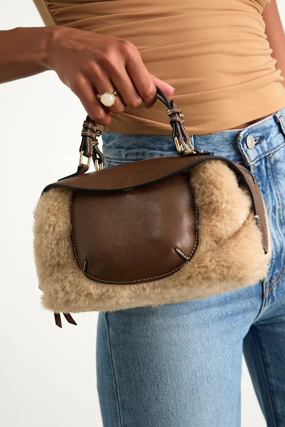 Luna Brown Multi Faux Fur and Vegan Leather Handbag | Lulus