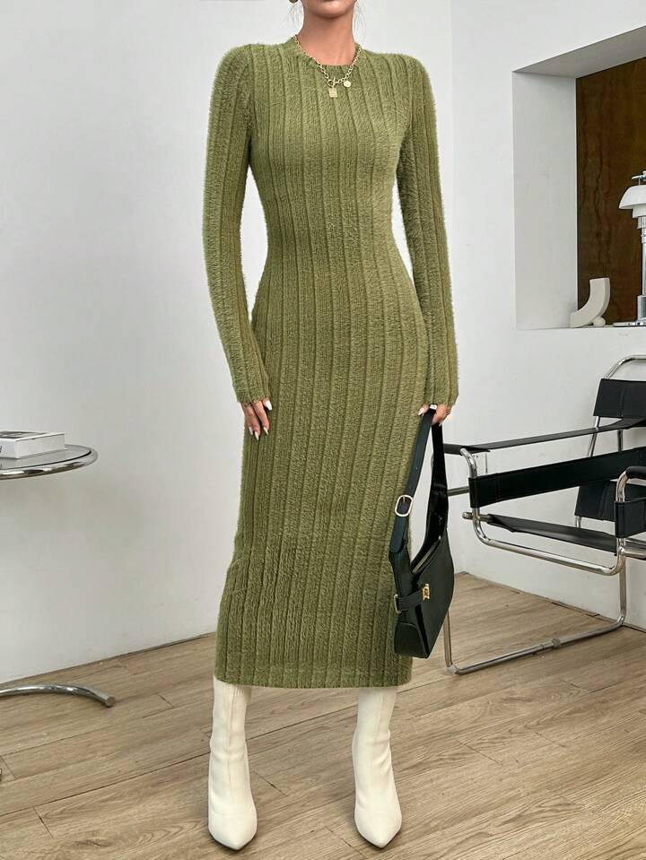 SHEIN Essnce Solid Ribbed Knit Bodycon Dress | SHEIN