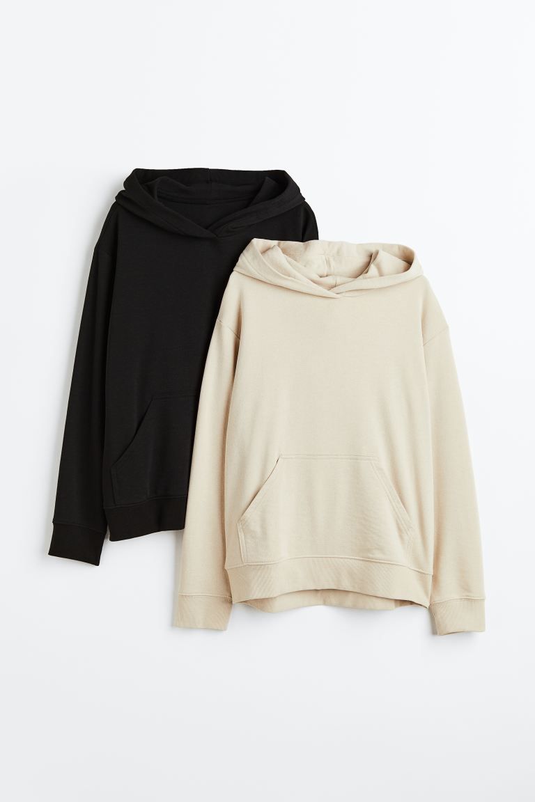 2-pack Hoodies - Black/light beige - Ladies | H&M US | H&M (US + CA)