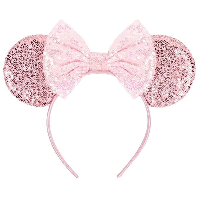 WOVOWOVO Mouse Ears Headbands for Women Sparkle Pink Bow Mouse Ears Hairbands Halloween Christmas... | Amazon (US)