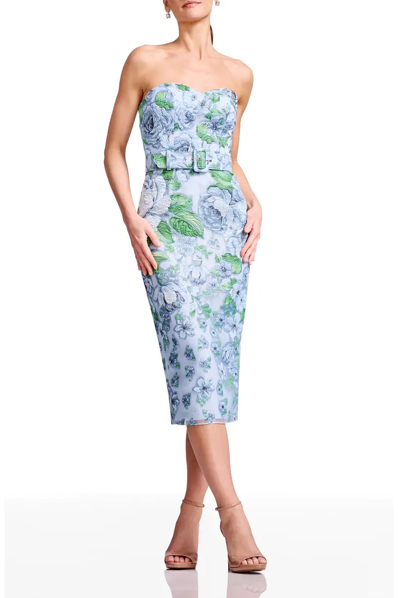 Shailene Belted Embroidered Floral Strapless Midi Cocktail Dress (Women) | Nordstrom | Nordstrom