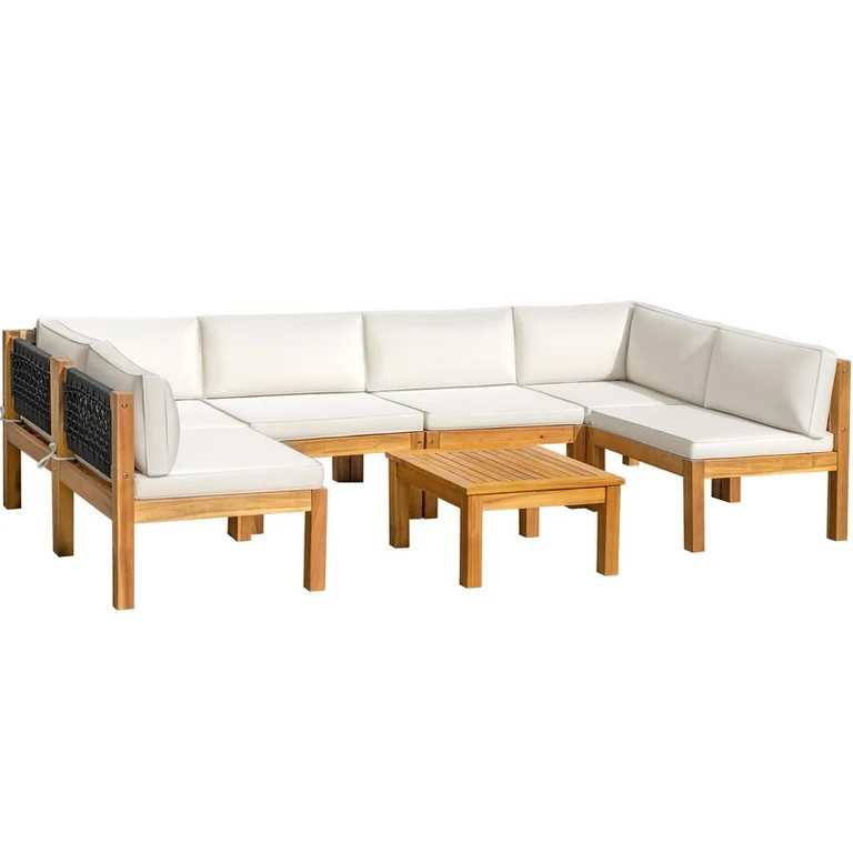 Patio Prestige 7 Pieces Acacia Wood Patio Conversation Set Rope Woven Outdoor Sectional Sofa with... | Walmart (US)