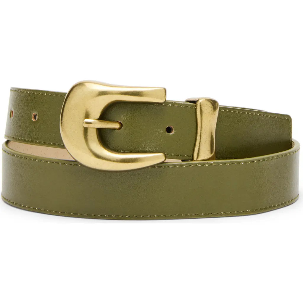 Steve Madden Nubuck Faux Leather Belt in Olive at Nordstrom Rack, Size X-Large | Nordstrom Rack