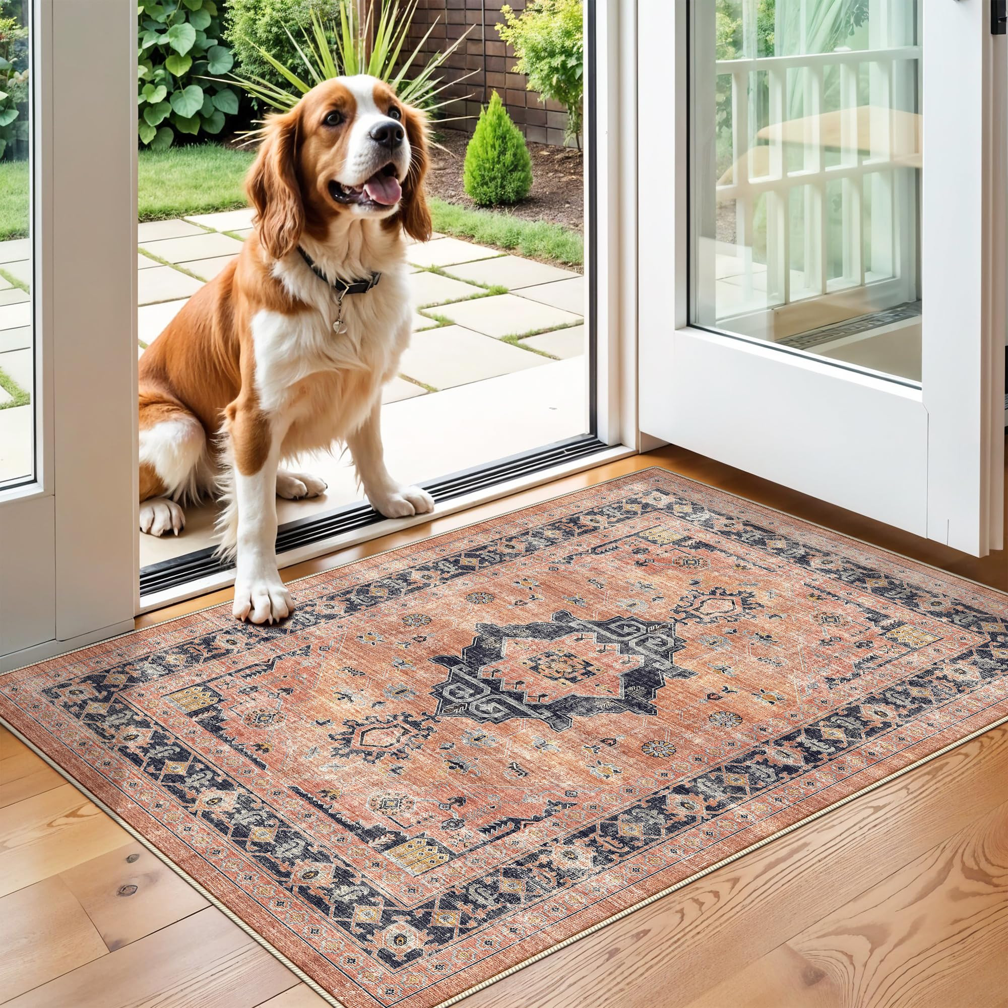 Washable 2x3 Small Area Rug: Vintage Indoor Soft Non Slip Door Mat Stain Resistant Carpet for Bed... | Amazon (US)