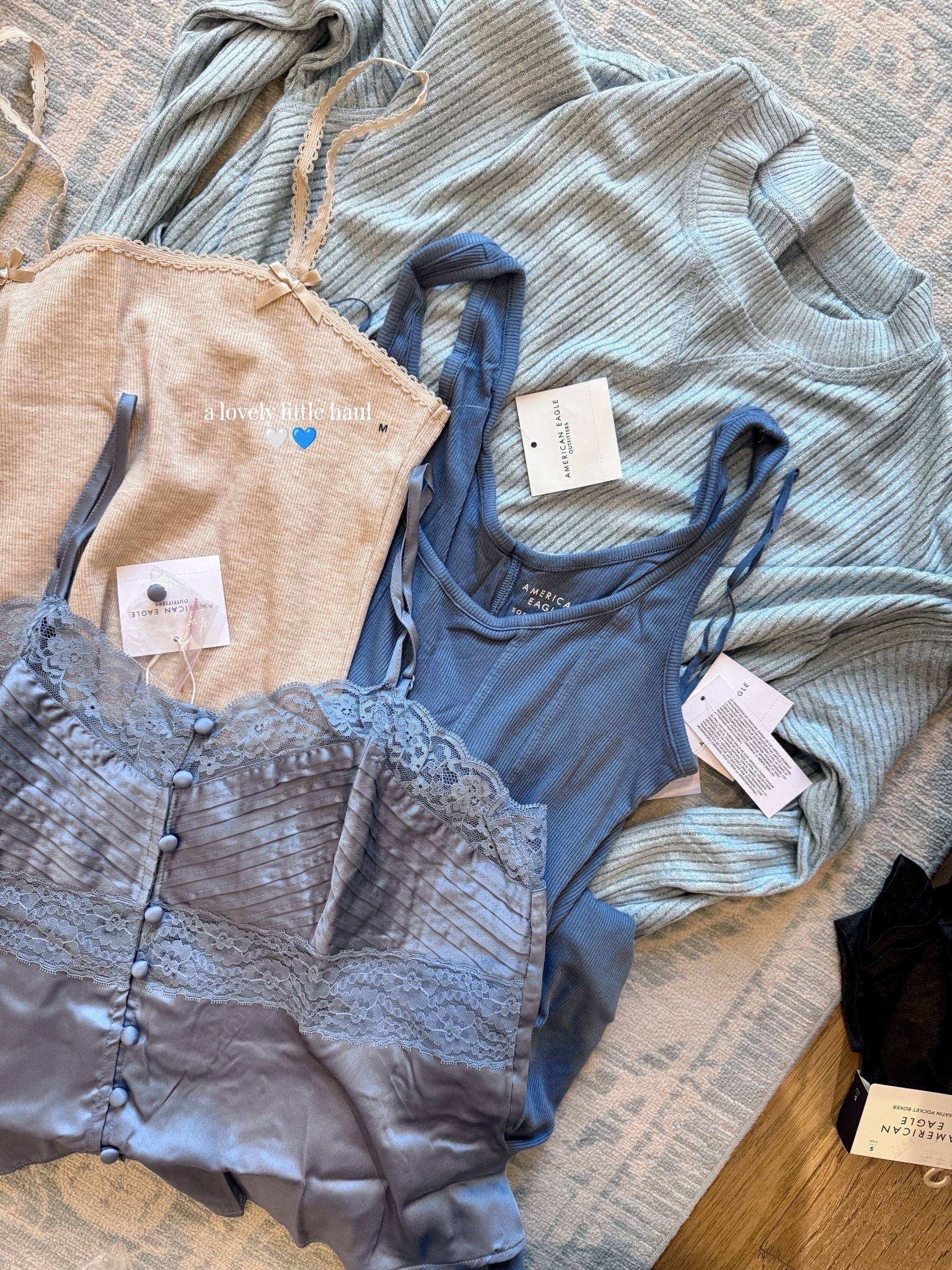 A little American Eagle Outfitters sale haul that I’m loving! 💙
I got jeans too and I’ll do a haul post for those as well!

From cozy to date-night ready, every piece feels special but still easy to wear. The cami with tiny bow details is so sweet for everyday layering, the silky blue blouse is perfect for date night or dinner out, the crazy soft blue crewneck is an instant comfort staple, and this corset-detail jumpsuit is such a flattering statement piece!

🔍 
American Eagle haul, American Eagle sale, spring outfits, summer outfits, date night top, cozy basics, blue outfit ideas, midsize fashion, everyday mom outfits, comfy cute outfits, soft fabrics

#LTKSeasonal #LTKSaleAlert #LTKMidsize