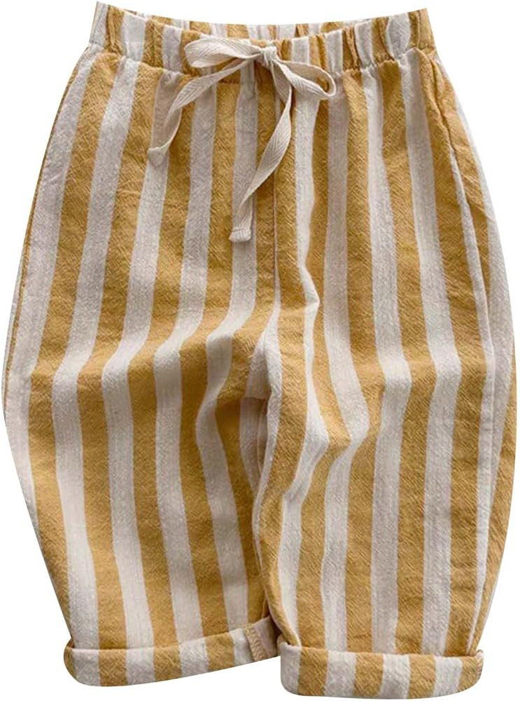 Boys' Cotton Linen Harem Bloomers Pants for Baby Toddler Striped Bloomer Elastic Basic Harem Pant... | Amazon (US)