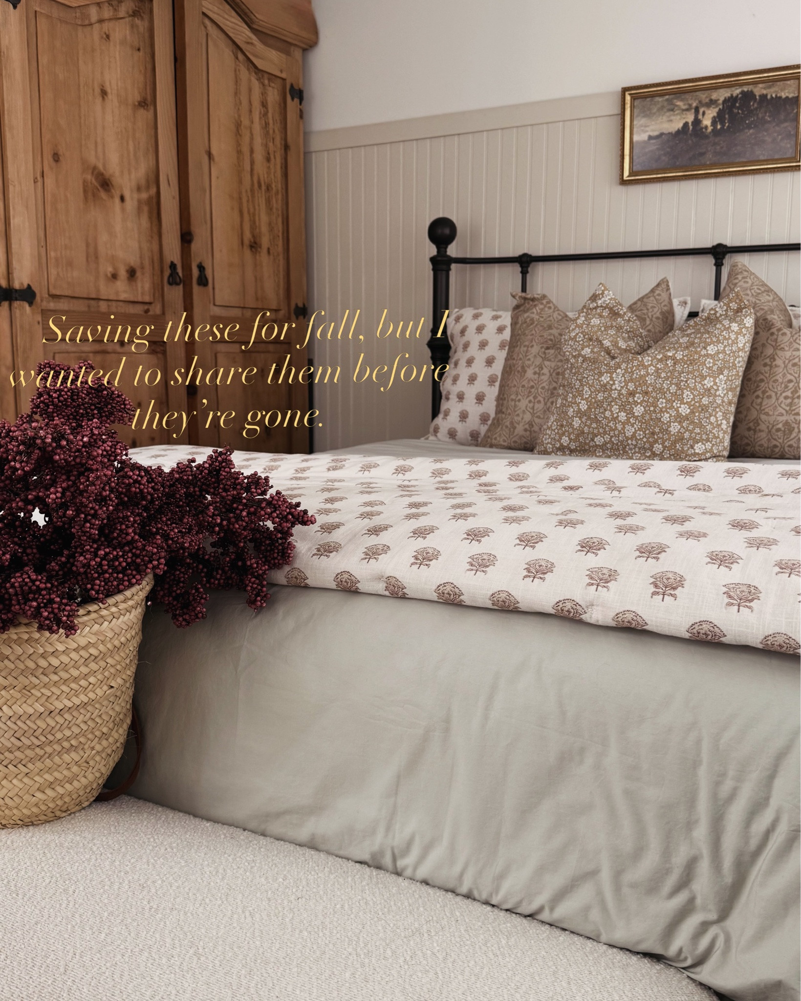Not decorating for fall yet but 
these stems were too good not to share.

Comment: SHOP to get links sent to your inbox directly. 

#bedroomstyle #potterybarn 

  One of my favorite Marketplace finds.

  The Target comforter you all keep buying.

COMMENT: SHOP how to get links sent to your inbox directly