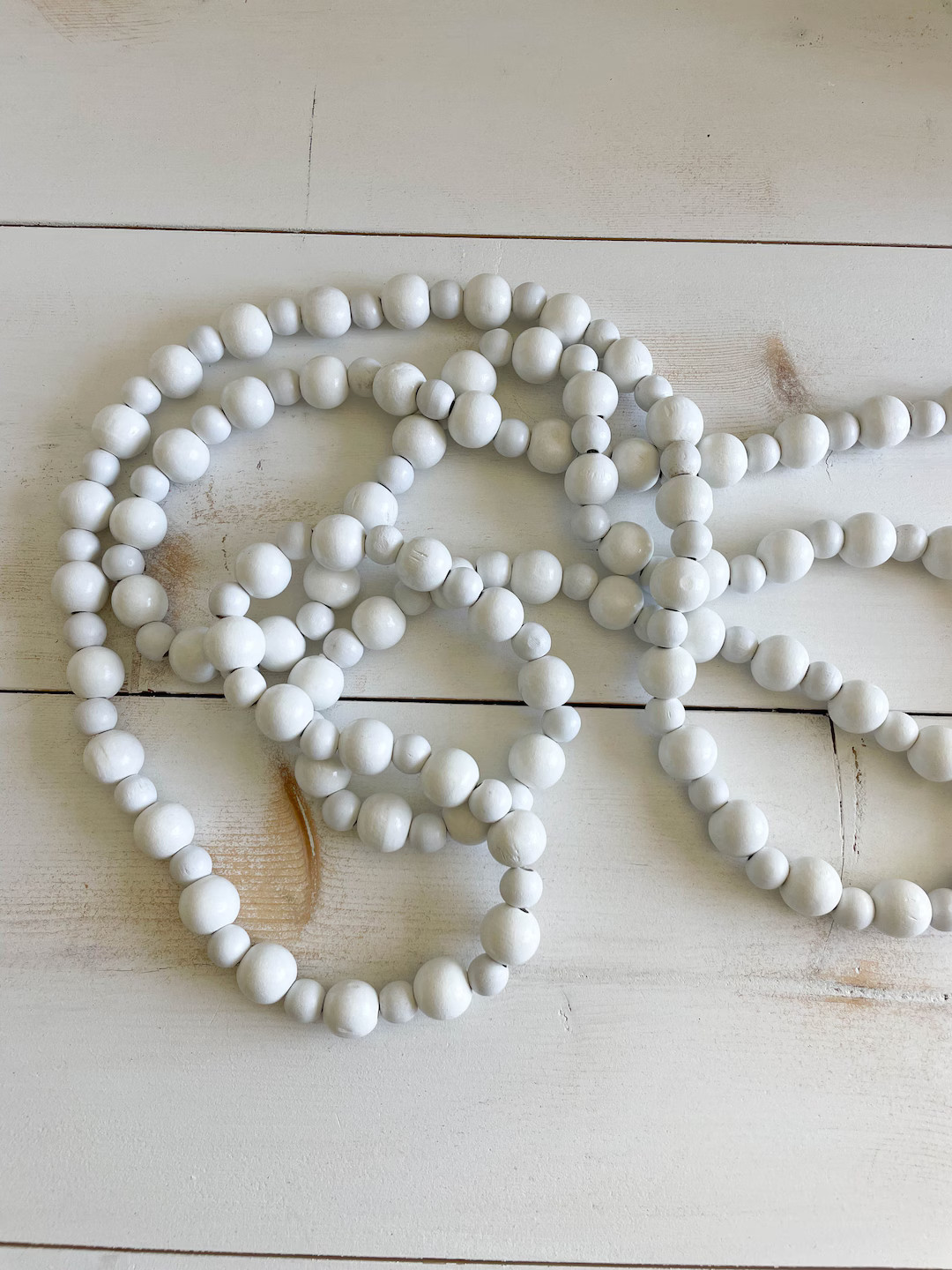 White Wood Bead Garland 9' christmas Tree Accent Garland Mantle Garland Decor - Etsy | Etsy (US)