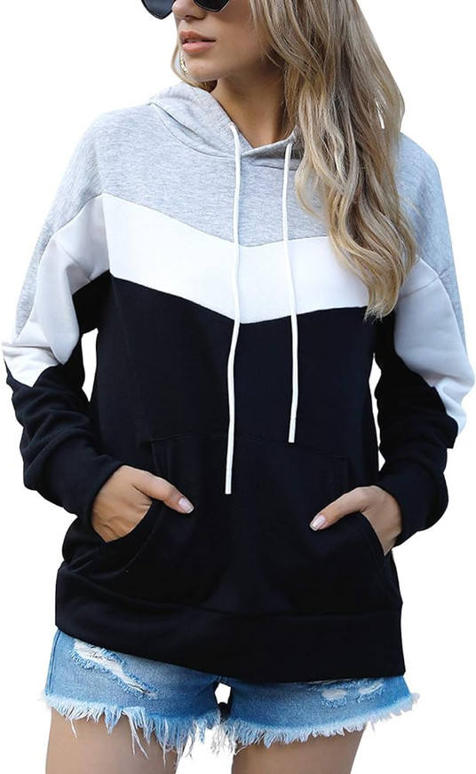Blooming Jelly Women's Color Block Pullover Hoodie Casual ...