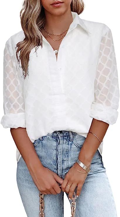 FARYSAYS Womens Button Down Shirts Long Sleeve V Neck Blouses Tops for Work | Amazon (US)