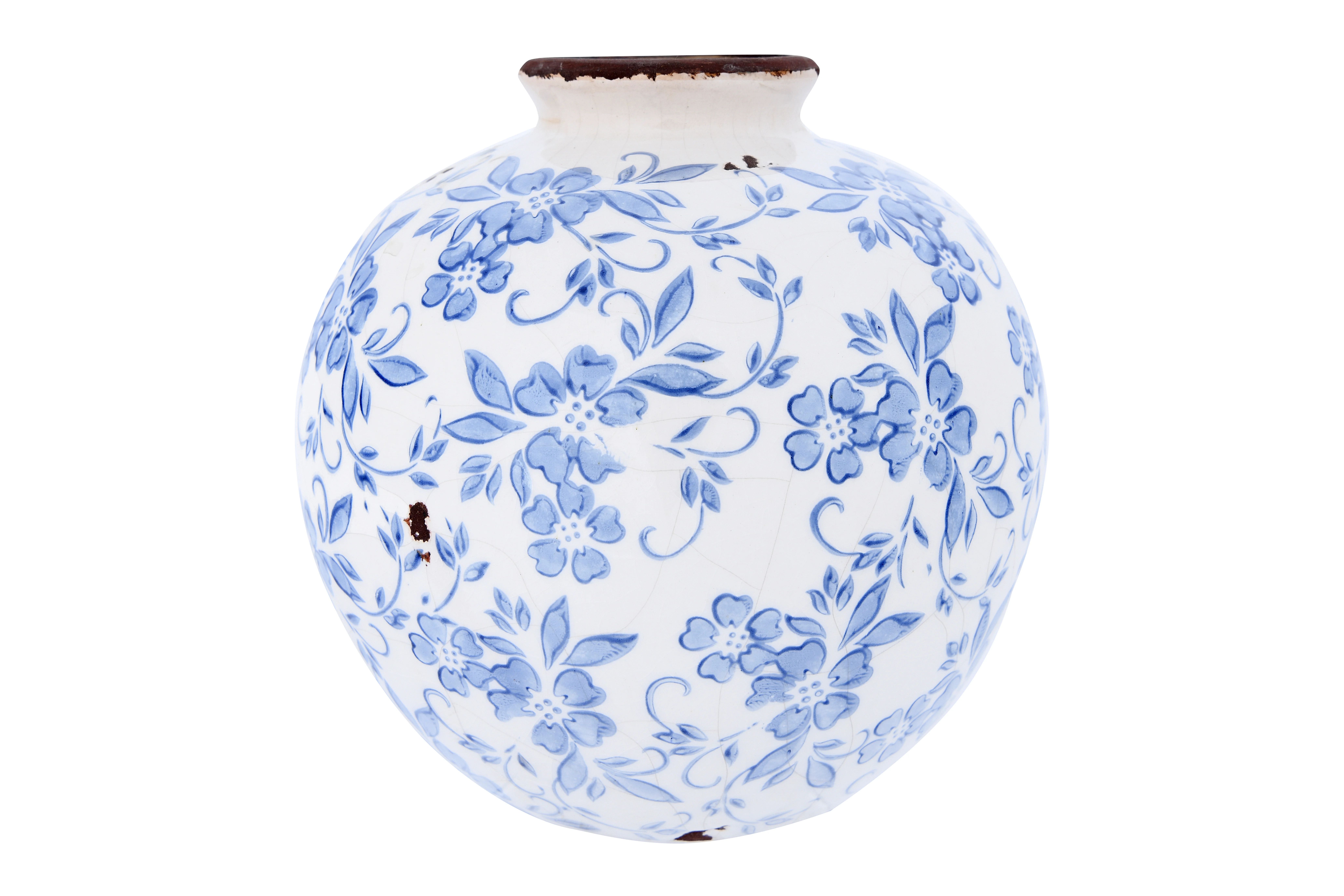 Creative Co-Op 8"H Terracotta Vase with Floral Transferware Pattern & Crackle Finish | Walmart (US)