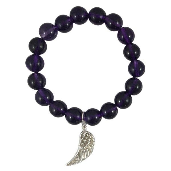 Handmade Rebecca Cherry Terra Charmed Amethyst Beaded Bracelet with Angel Wing Charm (United States) | Bed Bath & Beyond