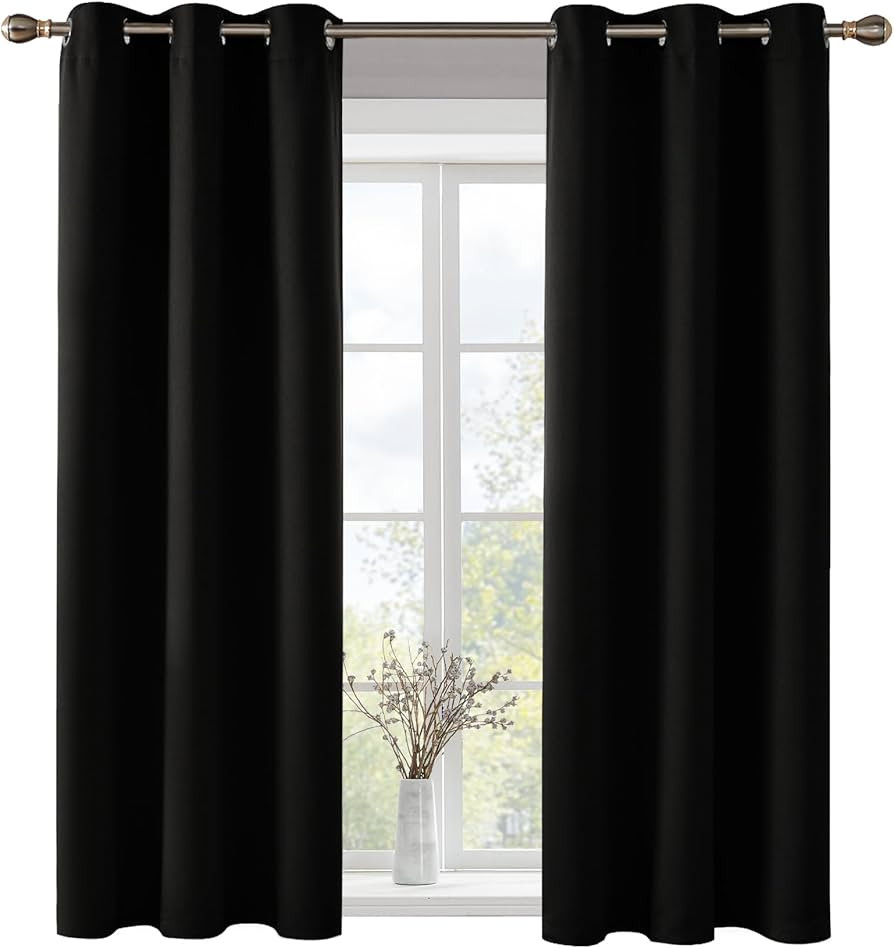 Deconovo Solid Thermal Insulated Grommet Black Blackout Curtains/Drapes for Bedroom and Living Ro... | Amazon (US)