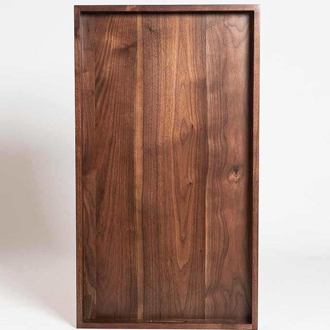 32"x18" XXL Wooden Ottoman Tray with Handle FSC Natural Handmade Rectangle Black Walnut Serving T... | Amazon (US)