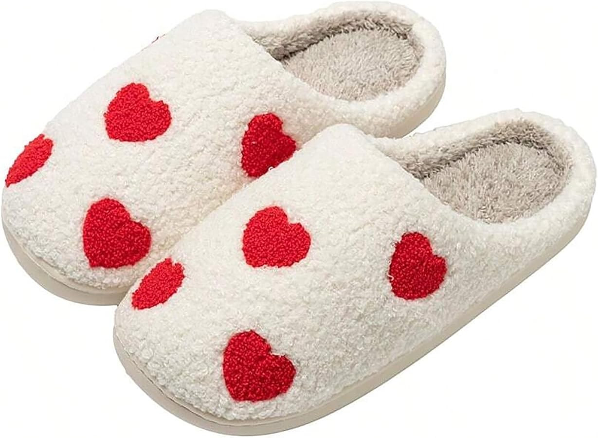 QQGB Women's Men's Cute Fuzzy Heart Slippers Memory Foam Fluffy Couple Slippers Cozy House Indoor... | Amazon (US)