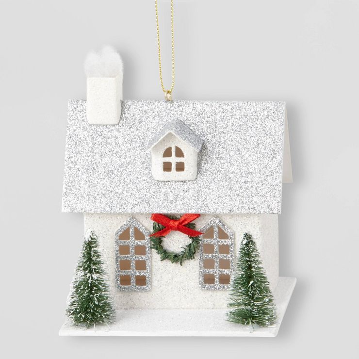 Paper House with Green Sisal Trees &#38; Silver Roof Christmas Tree Ornament - Wondershop&#8482; | Target