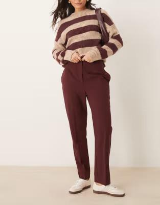 Miss Selfridge high waisted cigarette trouser in burgundy | ASOS (Global)