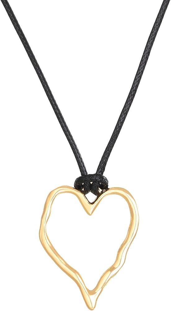 tenghong2021 Heart Shape Long Pendant Necklace for Women Silver Plated Irregular Heart Hollow Nec... | Amazon (US)